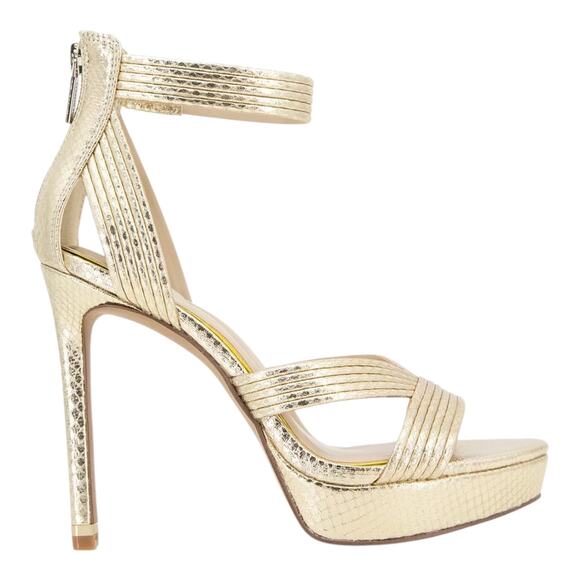 Kenneth Cole Women's Nadine Strappy Platform Sandals Gold Snake Size 8 - Picture 2 of 5